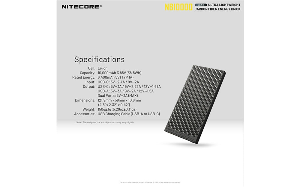 Nitecore NB10000 Gen 2 Quick-Charge USB/USB-C Dual Port 10000mAh Power Bank