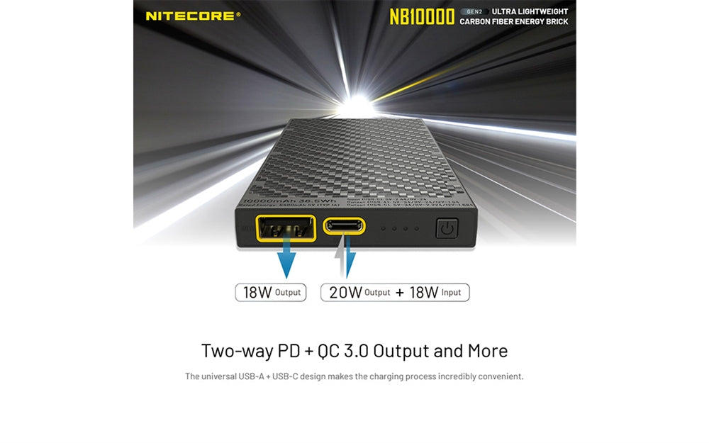 Nitecore NB10000 Gen 2 Quick-Charge USB/USB-C Dual Port 10000mAh Power Bank